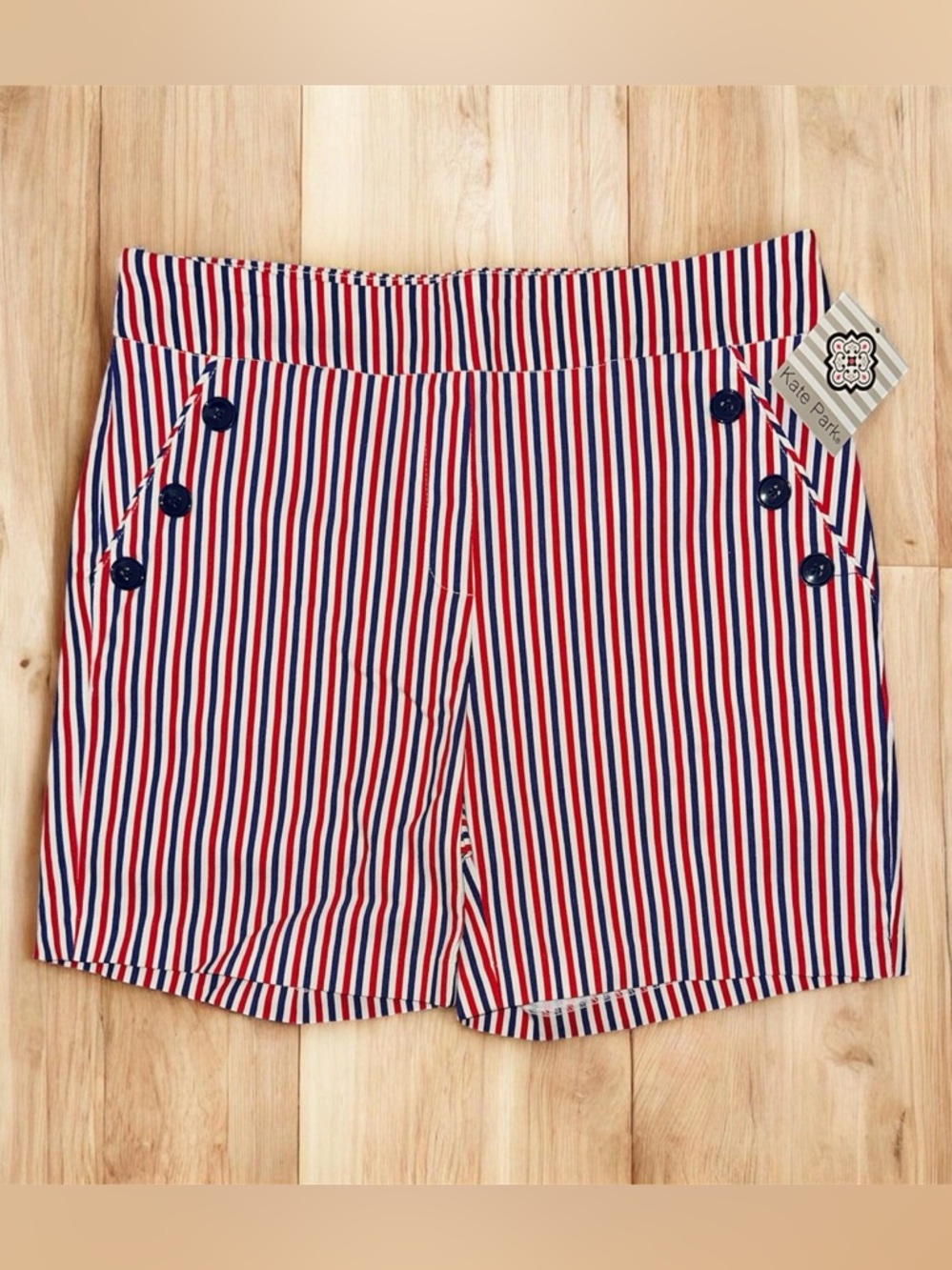 Kate Park Red & Navy Striped Women’s Shorts Patriotic July 4th Large L NWT